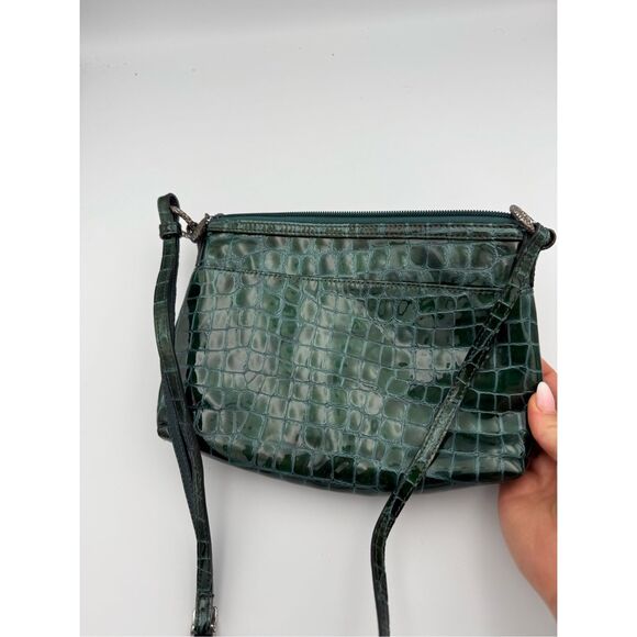 Brighton Emerald Green Cher Croc Embossed Patent Leather Crossbody Bag Purse - Picture 2 of 8
